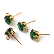 Ion Plating(IP) 304 Stainless Steel Stud Earring Findings, with Cubic Zirconia & Vertical Loops, Flat Round, Dark Green, 10.5x8mm, Hole: 1.8mm, Pin: 1mm(STAS-M315-02G-01)