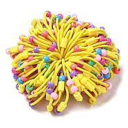 Colorful Nylon Elastic Hair Ties for Girls Kids, with Plastic Beads, Yellow, 2mm, Inner Diameter: 32mm(MRMJ-P017-01D)