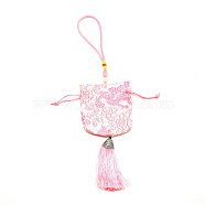 Brocade Packing Pouches, Vintage Scented Sachet Perfume Bag, with Tassel, Pink, 330~335mm(HJEW-WH0041-01D)