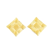 Ion Plating(IP) 304 Stainless Steel Stud Earrings for Women, Texture Rhombus, Real 14K Gold Plated, 24x24mm(EJEW-A049-05G)