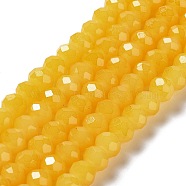 Baking Painted Imitation Jade Glass Bead Strands, Faceted Rondelle, Gold, 8x6mm, Hole: 1mm, about 65~68pcs/strand, 15.75''(40~41cm)(DGLA-A034-J8MM-A30)