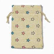 Burlap Packing Pouches Drawstring Bags, Rectangle, Pale Goldenrod, Star, 13.5~14x10x0.35cm(ABAG-L016-A05)