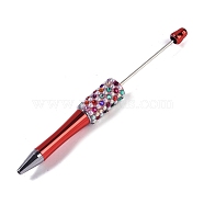 Beadable Pen, Plastic Ball-Point Pen, with Iron Rod & Rhinestone & ABS Imitation Pearl, for DIY Personalized Pen with Jewelry Beads, FireBrick, 145~150x14.5mm(MAK-A018-07F)