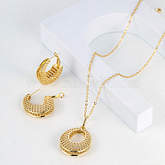 Brass Hollow Donut Pendant Necklaces & Hoop Earrings, Jewelry Set, Golden, Necklaces: 450mm, Earrings: 33x27mm(LV5654)