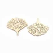 Brass Pendants, Etched Metal Embellishments, Ginkgo Leaf, Light Gold, 30x33x0.3mm, Hole: 1.4mm(X-KKC-T001-29KC)