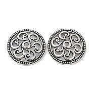 Tibetan Style Alloy Beads, Cadmium Free & Lead Free, Flat Round  with Flower, Antique Silver, 25x4mm, Hole: 2.2mm(FIND-Q094-10AS)