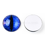 Glass Cabochons, Half Round with Evil Eye, Vertical Pupil, Blue, 20x6.5mm(GGLA-T004-02-K)