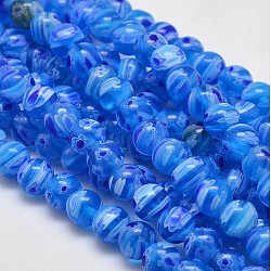 Round Millefiori Glass Beads Strands, Dodger Blue, 7.6~8mm, Hole: 1mm, about 48pcs/strand, 14.9 inch(X-LK-P002-20)