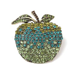 Teachers' Day Alloy Rhinestone Apple Brooches, Antique Bronze, Peridot, 41x35mm(JEWB-S023-04B)