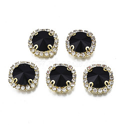 Sew on Rhinestone, Glass Rhinestone, with Brass Prong Settings, Faceted, Square, Jet, 17x17x8mm, Hole: 1mm(RGLA-S030-05-C01)