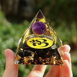 Orgonite Pyramid Resin Energy Generators, Gemstone Chips Inside for Home Office Desk Decoration, Dark Orchid, 50mm(PW-WG74572-02)