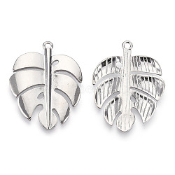 Alloy Pendants, Cadmium Free & Lead Free, Monstera Leaf Charms, Platinum, 44x33.5x2.5mm, Hole: 2.5mm(PALLOY-T075-222)