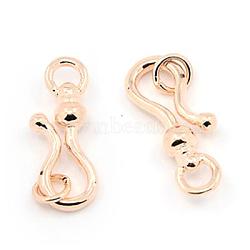 (Holiday Stock-Up Sale)Alloy Hook and Eye Clasps, Rose Gold, 23x8x2mm, Hole: 3mm, Closed Ring: 5x0.8mm(PALLOY-E270-RG)