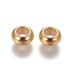 202 Stainless Steel Beads, with Rubber Inside, Slider Beads, Stopper Beads, Golden, 8x4mm, Rubber Hole: 2mm(STAS-G190-04G)