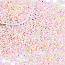 Glass Seed Beads, Round Hole, Peanut, Pink, 3.5x6x3.5mm, Hole: 0.8mm, about 100pcs/10g(X1-SEED-K010-03I)