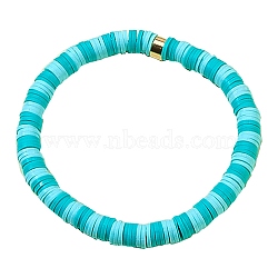 Polymer Clay Heishi Surfer Stretch Bracelet with 304 Stainless Steel Beaded, Preppy Bracelet, Aquamarine, Inner Diameter: 2 inch(5.2cm)(BJEW-SW00107-02)