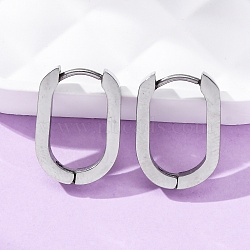 Non-Tarnish 304 Stainless Steel Huggie Hoop Earrings, Oval, Stainless Steel Color, 17x12.5x3mm, Pin: 1mm(X-STAS-H156-11A-P)