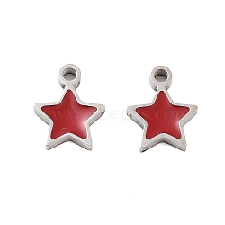 304 Stainless Steel Enamel Charms, Star Charm, Firebrick, Stainless Steel Color, 8x6.5x1mm, Hole: 1.2mm(STAS-Z078-24P)