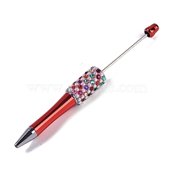 Beadable Pen, Plastic Ball-Point Pen, with Iron Rod & Rhinestone & ABS Imitation Pearl, for DIY Personalized Pen with Jewelry Beads, FireBrick, 145~150x14.5mm(MAK-A018-07F)