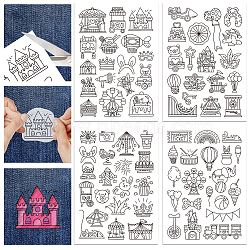 4 Sheets 11.6x8.2 Inch Stick and Stitch Embroidery Patterns, Non-woven Fabrics Water Soluble Embroidery Stabilizers, Amusement Park, 297x210mmm(DIY-WH0455-053)