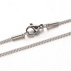 Tarnish Resistant 304 Stainless Steel Box Chain Necklaces, with Lobster Claw Clasps, Stainless Steel Color, 17.7 inch(45cm), 1.5mm(NJEW-M124-10P)