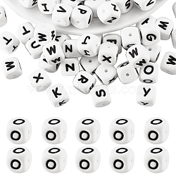 20Pcs White Cube Letter Silicone Beads, Alphabet Beads for Bracelet Necklace Jewelry Making, Focal Beads, Letter O, 12x12x12x12mm, Hole: 2mm(SIL-YWC0003-06O)