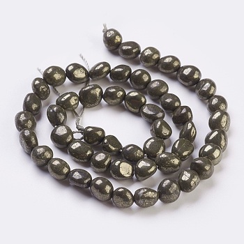 Natural Pyrite Beads Strands, Tumbled Stone, Nuggets, 6~12x6~8mm, Hole: 0.5mm, about 50pcs/strand, 15.7 inch(40cm)