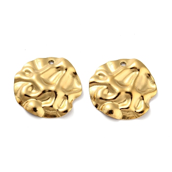 304 Stainless Steel Pendants, Textured, Flat Round Charm, Real 18K Gold Plated, 17x18x2mm, Hole: 1mm