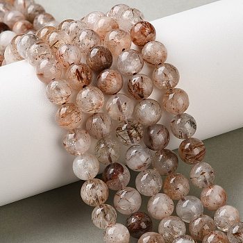 Natural Black Gold Rutilated Quartz Beads Strands, Round, 7.8~8.8mm, Hole: 0.8mm, about 52~57pcs/strand, 15.08~15.55 inch(38.3~39.5cm)