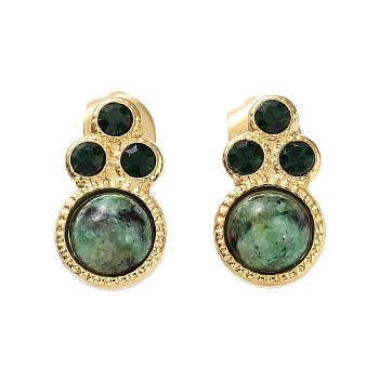 Natural African Turquoise(Jasper) Paw Print Stud Earrings, Golden 304 Stainless Steel Earrings, 12x7mm