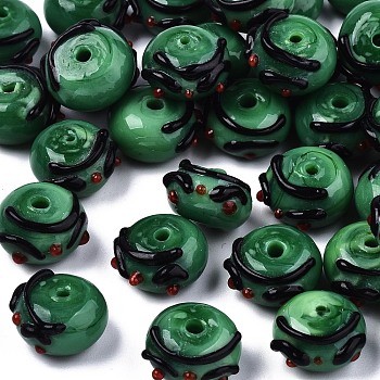 Handmade Bumpy Lampwork Beads, Abacus, Green, 13~14x8mm, Hole: 1.4~2mm
