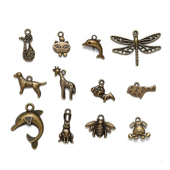 Tibetan Style Alloy Animal Pendants, Antique Bronze, 16~30x16~30x3~4mm, Hole: 1~2mm