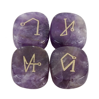 4Pcs Natural Amethyst Constellation Engraved Stone, Rectangle Display Decoration, Reiki Healing Stone Ornament, 25x20x6.5mm