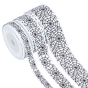 3 Rolls 3 Styles  Halloween Printed Polyester Grosgrain Ribbon, Spider Web Pattern, for Costume Decoration, White, 3/8 ~1 inch(9~26mm), 5 yards/roll, 1 roll/style