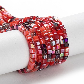 Gradient Color Electroplate Glass Bead Strands, Segmented Multi-color, AB Color Plated, Faceted, Cube, FireBrick, 2.5x2.5x2.5mm, Hole: 0.8mm, about 82pcs/strand, 18.11 inch(46cm)