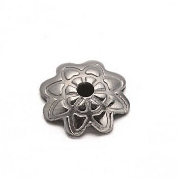 Flower 304 Stainless Steel Bead Caps, Stainless Steel Color, 7x1.5mm, Hole: 0.9mm