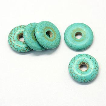 Synthetic Turquoise Gemstone Pendants, Donut/Pi Disc, Dyed , Turquoise, Donut Width: 7.5mm, 20x4~4.5mm, Hole: 5mm