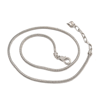 Rack Plating Brass Round Snake Chain Necklaces for Women, Cadmium Free & Lead Free, Long-Lasting Plated, Platinum, 18.70x0.12 inch(47.5x0.3cm)