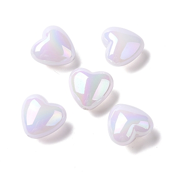 ABS Plastic Beads, AB Color Plated, Heart, White, 19x20x12mm, Hole: 2mm