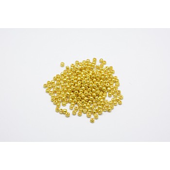12/0 Electroplate Glass Seed Beads, Round Hole Rocailles, Golden Plated, 2x2mm, Hole: 0.5mm