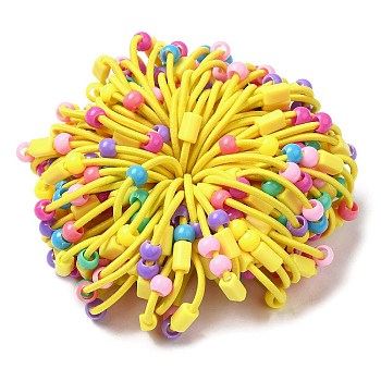 Colorful Nylon Elastic Hair Ties for Girls Kids, with Plastic Beads, Yellow, 2mm, Inner Diameter: 32mm