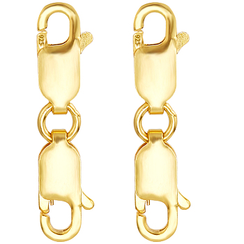 2Pcs 925 Sterling Silver Double Lobster Claw Clasps, Golden, 21.5mm, Inner Diameter: 2.8x1.8mm