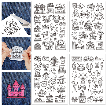 4 Sheets 11.6x8.2 Inch Stick and Stitch Embroidery Patterns, Non-woven Fabrics Water Soluble Embroidery Stabilizers, Amusement Park, 297x210mmm