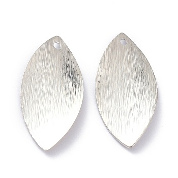 Brass Pendants, Long-Lasting Plated, Leaf, Real Platinum Plated, 23x11x1mm, Hole: 1.2mm