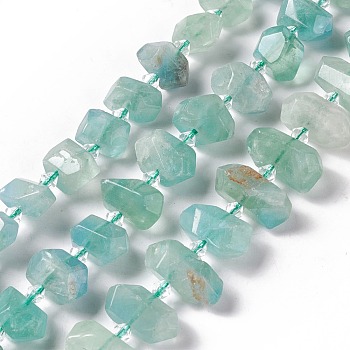 Natural Fluorite Beads Strands, Faceted, Nuggets, 9.5~10x13~21x10mm, Hole: 2mm, about 29~30pcs/strand, 16.14~16.54 inch(41~42cm)