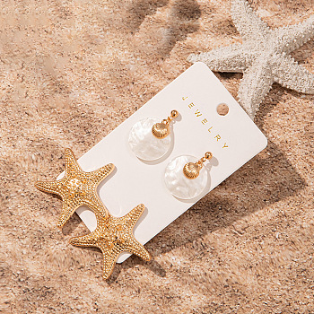 2 Pairs Zinc Alloy Imitation Pearl Starfish Stud Earrings, Golden, Flat Round, 30mm