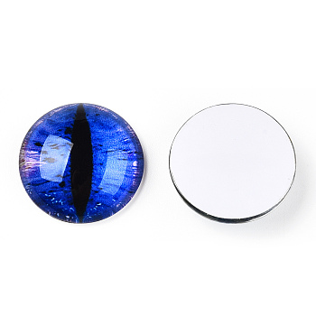 Glass Cabochons, Half Round with Evil Eye, Vertical Pupil, Blue, 20x6.5mm