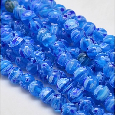 Dodger Blue Round Millefiori Lampwork Beads