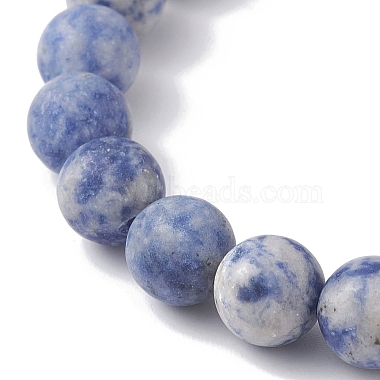 Frosted Natural Blue Spot Jasper Round Beaded Stretch Bracelets(BJEW-TA00433)-3