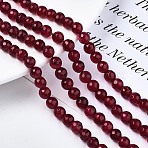 Natural White Jade Bead Strands, Dyed, Faceted, Round, Dark Red, 6~6.5mm, Hole: 1mm, about 60pcs/strand, 14.06 inch~14.57 inch(35.7~37cm)(G-R346-6mm-02-01)